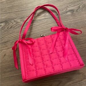 Vintage Hot Pink Beads Quilted Bag with Bows